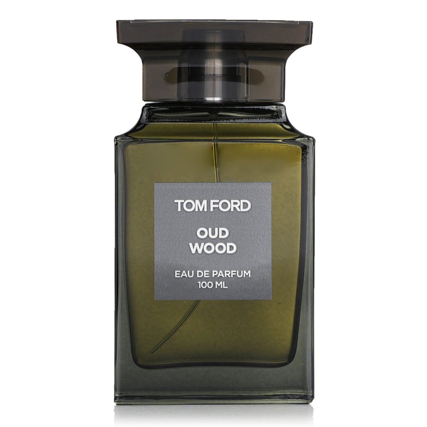 Tom Ford Oud Wood smoky olive green bottle close-up