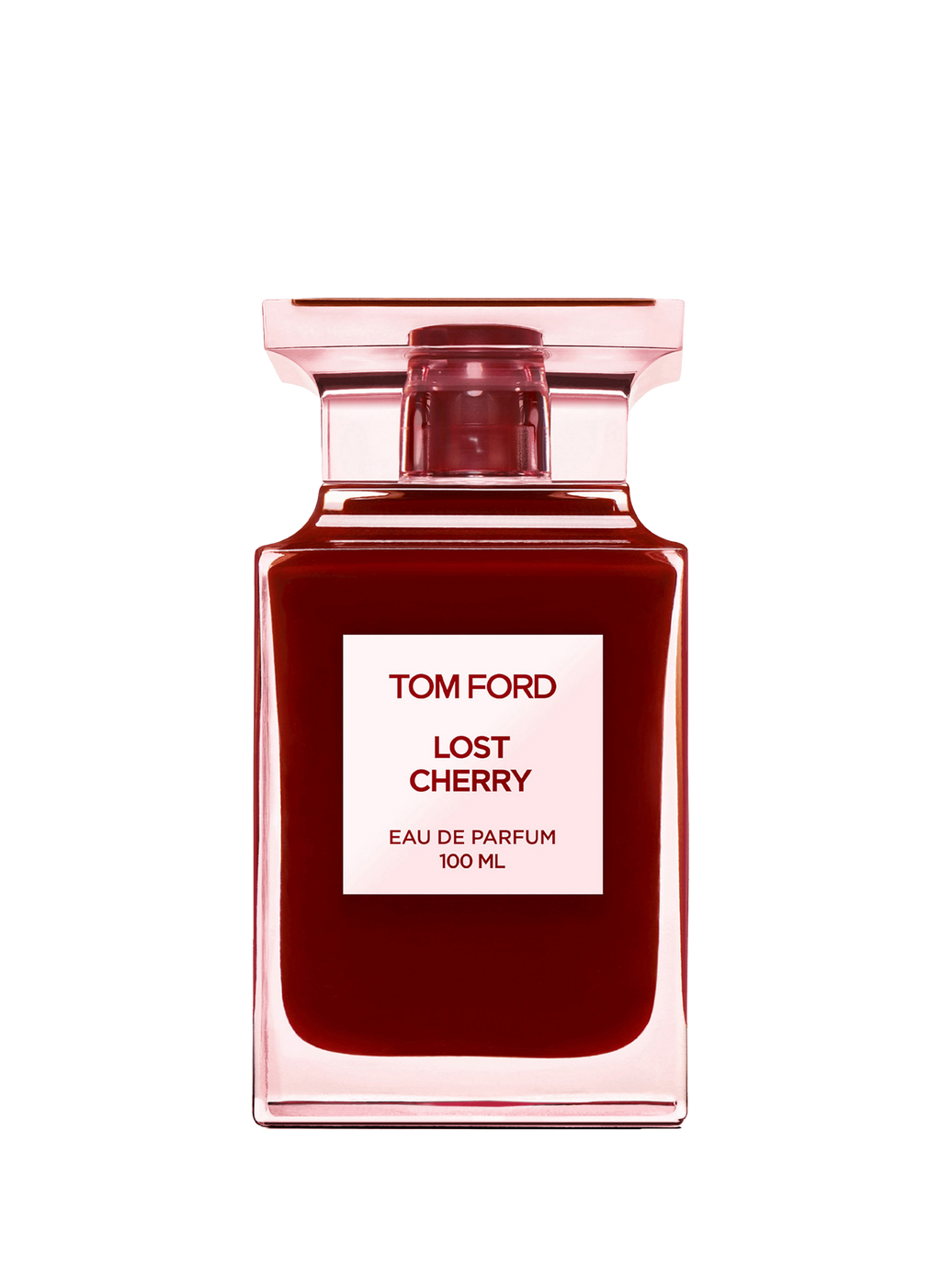 Tom Ford Lost Cherry dark cherry red bottle on white background