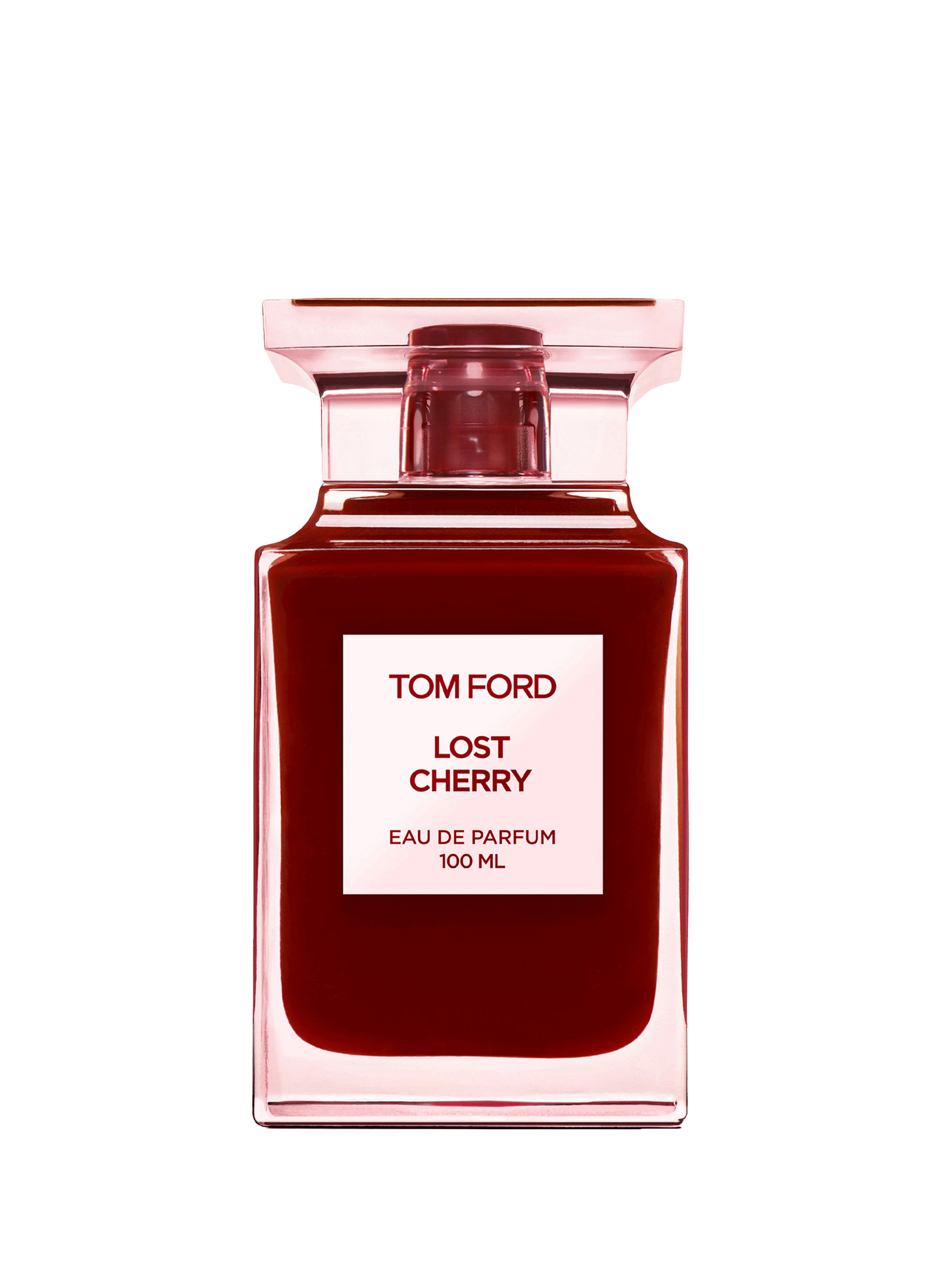 Tom Ford Lost Cherry dark cherry red bottle on white background