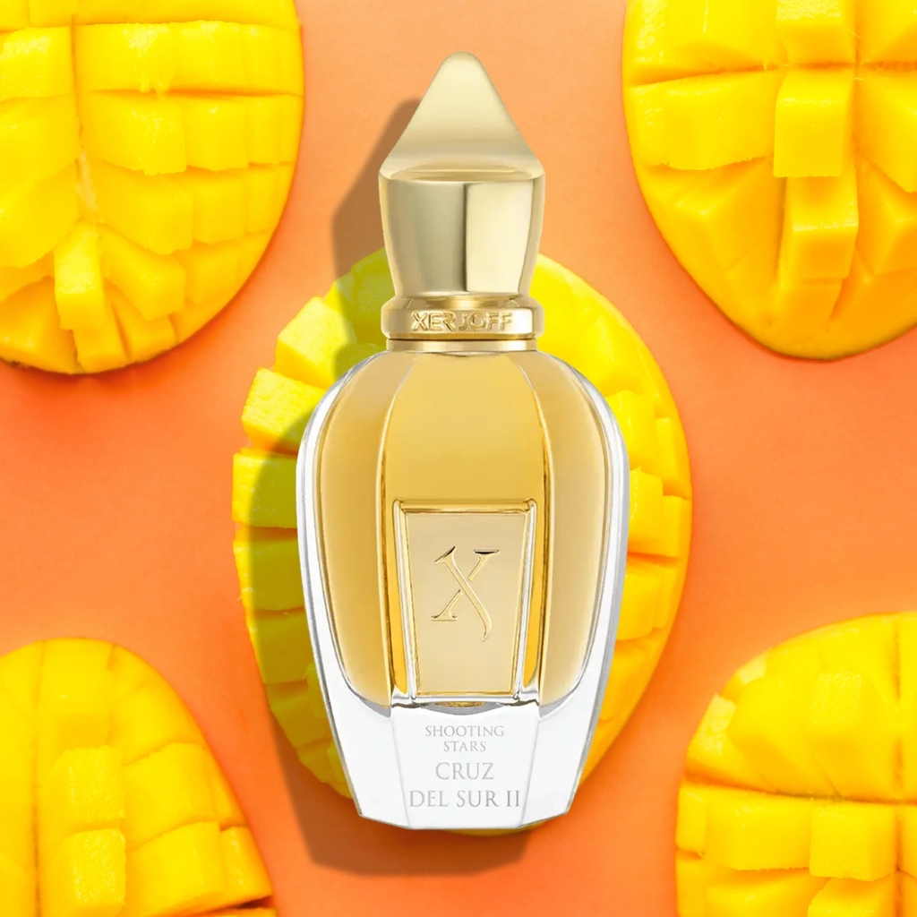 Xerjoff Cruz del Sur II with mango flat lay
