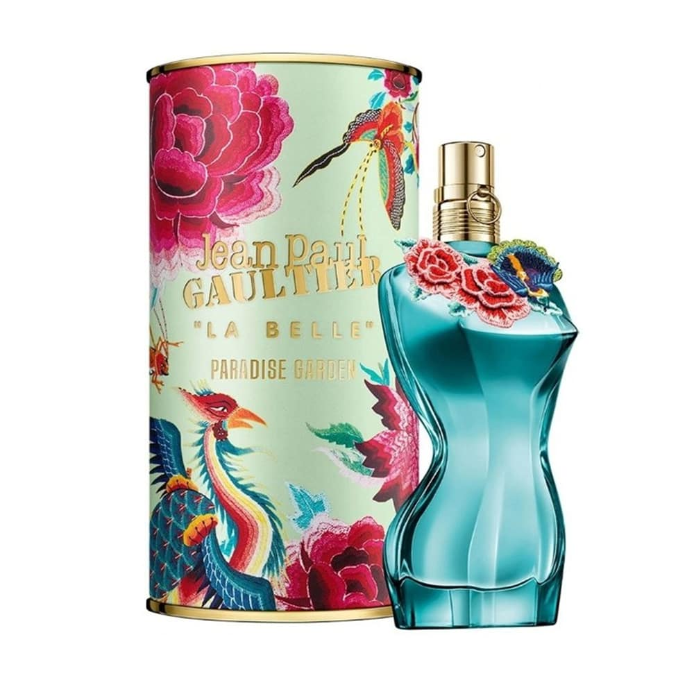 JPG La Belle Paradise Garden teal bottle with tropical tube