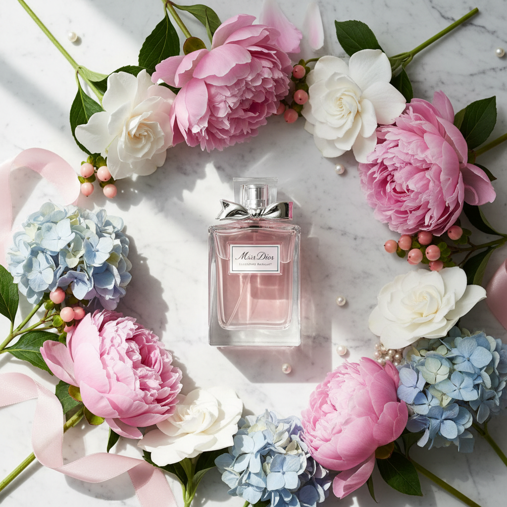 Miss Dior Blooming Bouquet - Flat lay marble