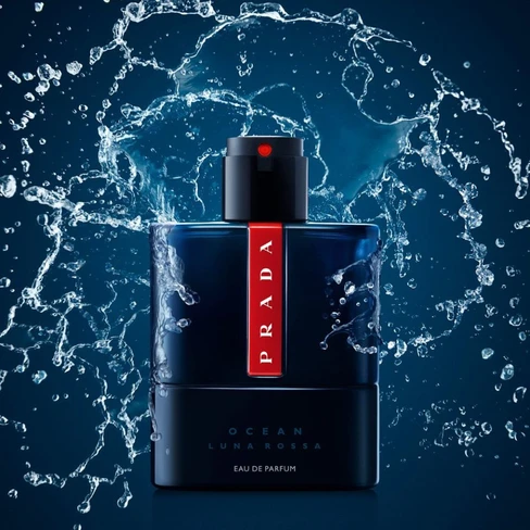 Prada Luna Rossa Ocean navy bottle with water splash