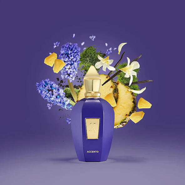 Xerjoff Accento campaign shot with pineapple and hyacinth