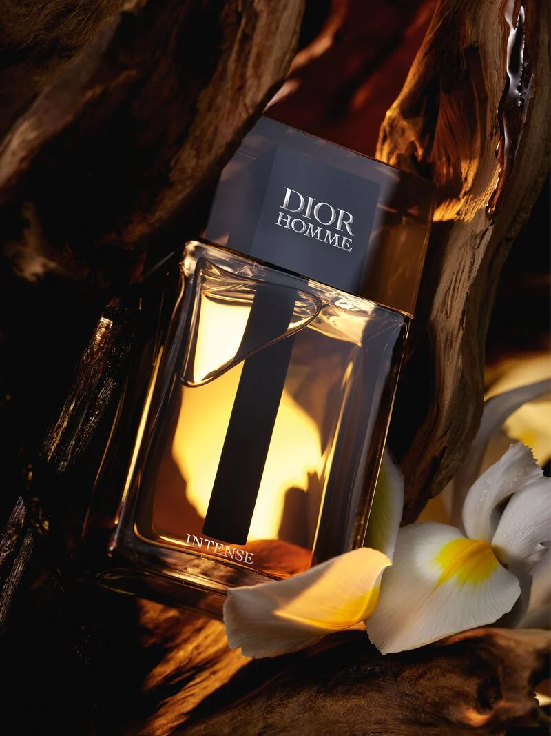 Dior Homme Intense bottle with flowers
