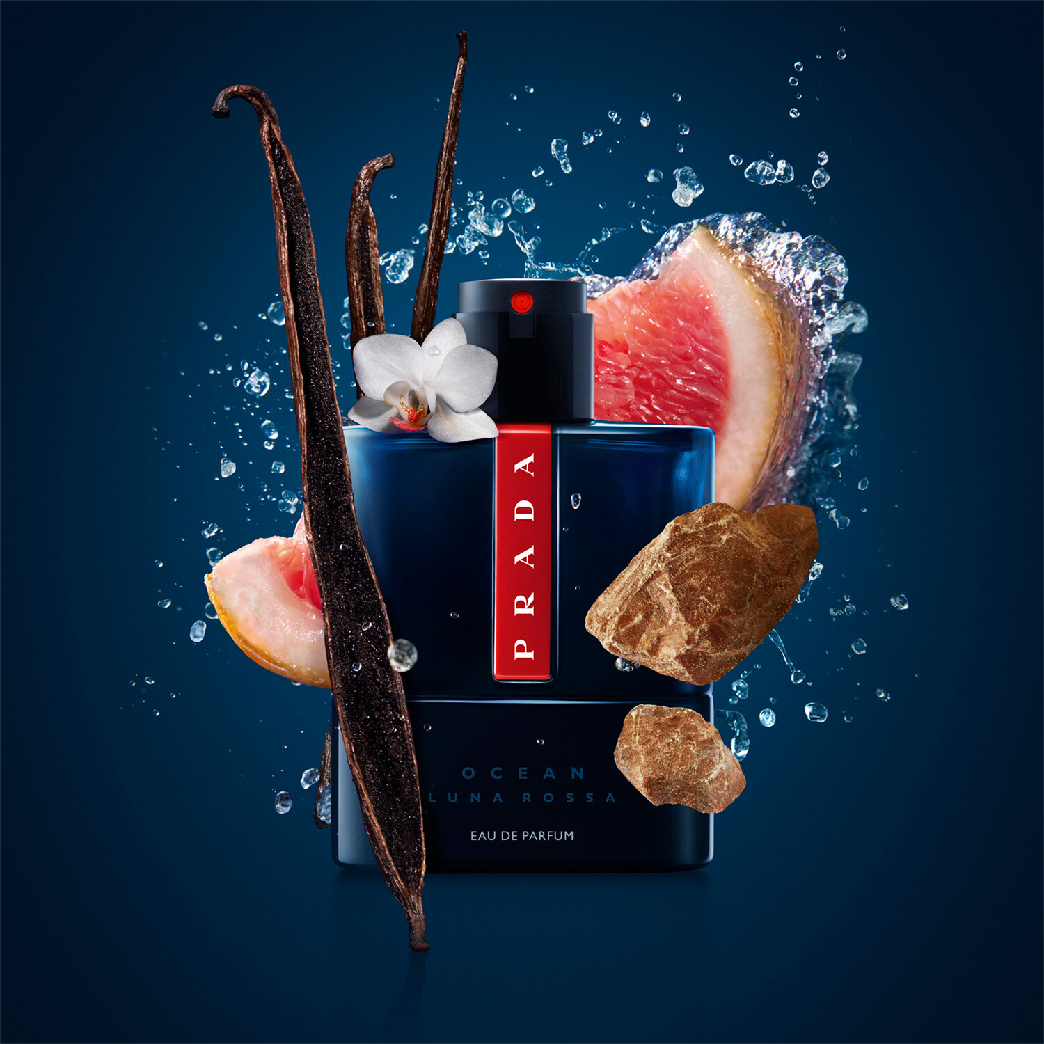 Prada Luna Rossa Ocean bottle with vanilla grapefruit and amber