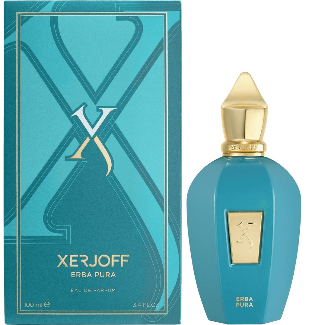 Xerjoff Erba Pura teal bottle with teal box