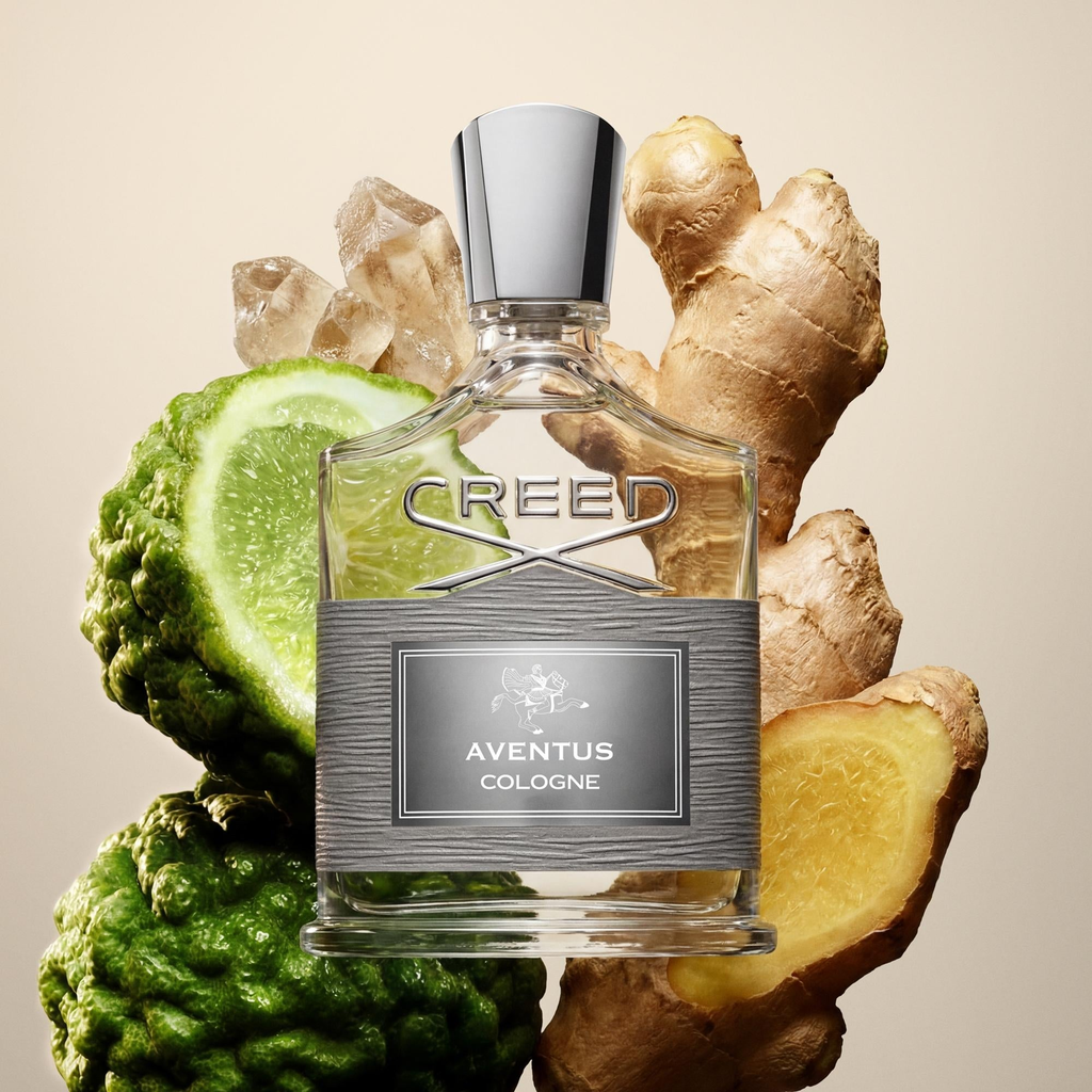 Creed Aventus Cologne bottle with bergamot and ginger