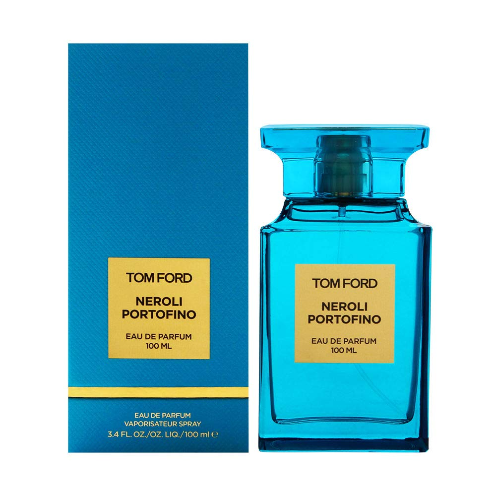 Tom Ford Neroli Portofino turquoise bottle with teal box on white background