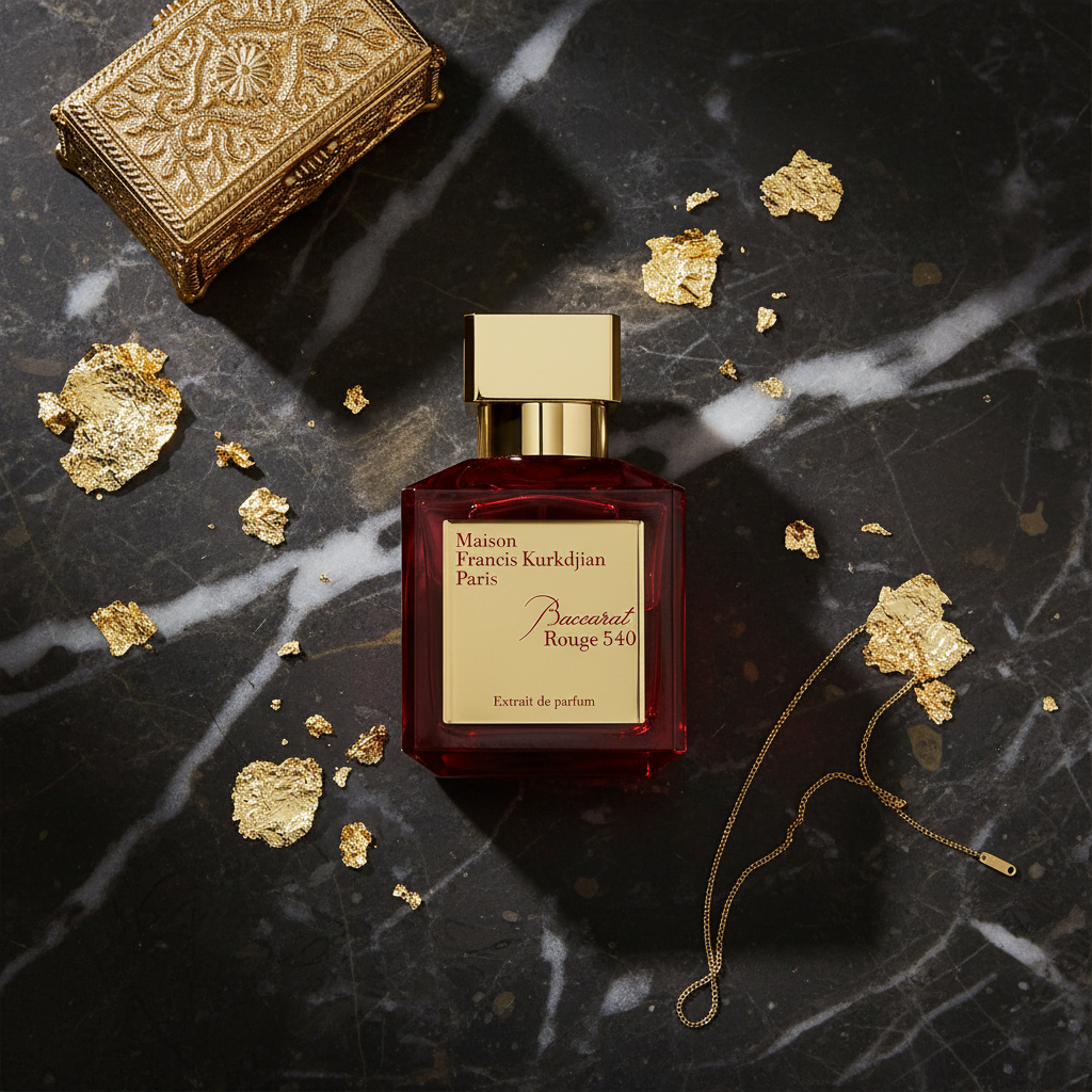 Baccarat Rouge 540 - Dark Marble flat lay