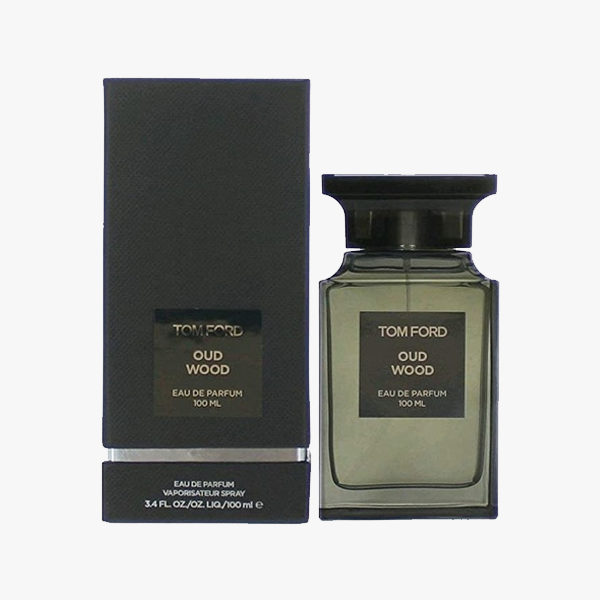Tom Ford Oud Wood bottle with dark grey box
